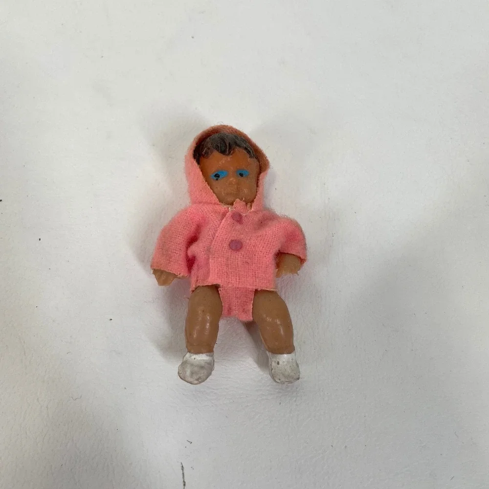 Vintage Miniature Baby Doll in Plastic Walnut Shell Case Made in Hong Kong Pink